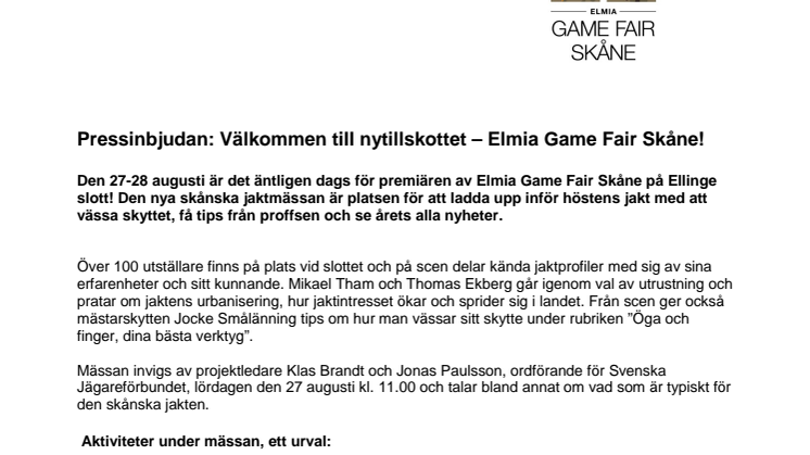 Pressinbjudan: Välkommen till nytillskottet – Elmia Game Fair Skåne!