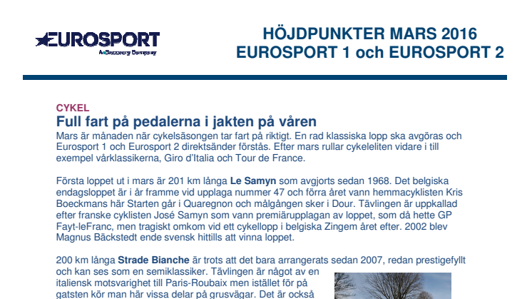Eurosports höjdpunkter i mars - dokument