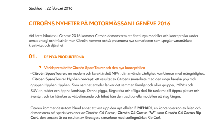 CITROËNS NYHETER PÅ MOTORMÄSSAN I GENÈVE 2016
