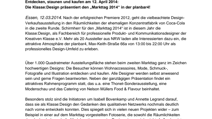 Die Klasse:Design präsentiert den „Markttag 2014“ in der planbar4!