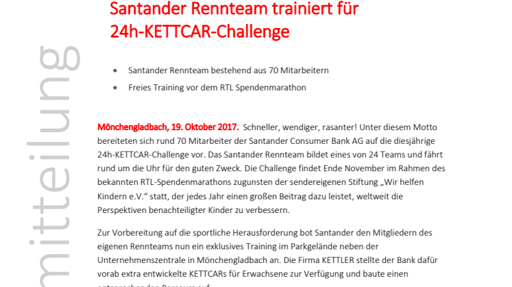 Santander Rennteam trainiert für 24h-KETTCAR-Challenge