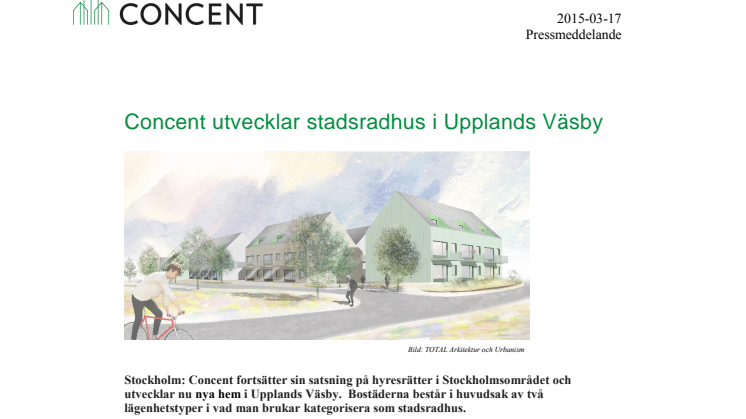 Concent utvecklar stadsradhus i Upplands Väsby