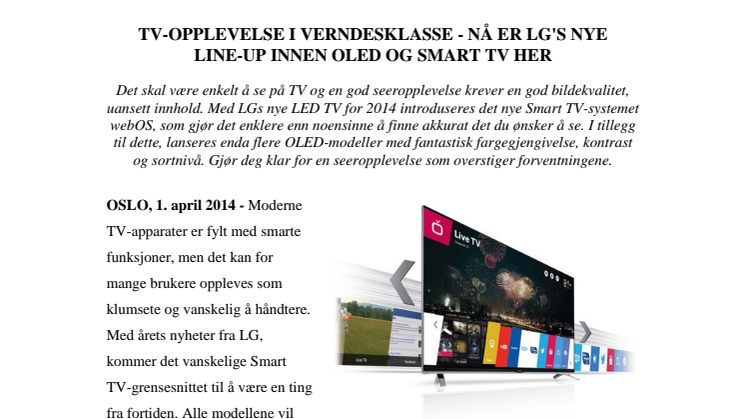 TV-OPPLEVELSE I VERNDESKLASSE - NÅ ER LG'S NYE  LINE-UP INNEN OLED OG SMART TV HER 