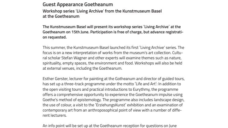 Guest Appearance Goetheanum. ​Workshop series ‘Living Archive’ from the Kunstmuseum Basel at the Goetheanum