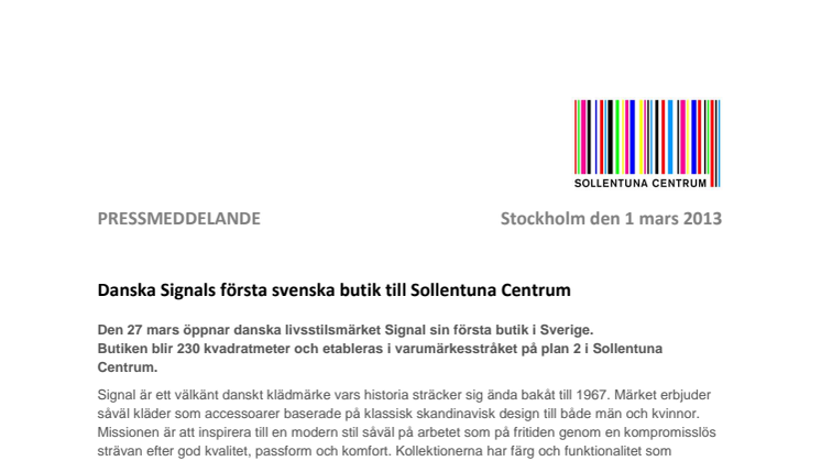 Danska Signals första svenska butik till Sollentuna Centrum