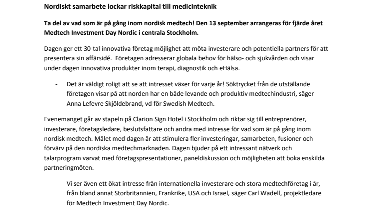 Nordiskt samarbete lockar riskkapital till medicinteknik 
