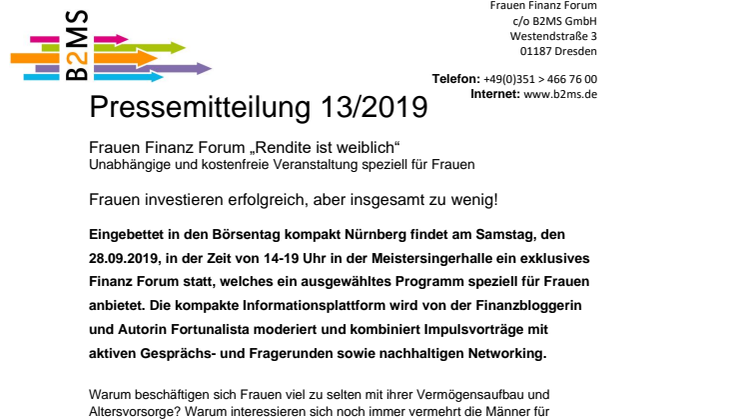 Geldanlage sollte keine reine Männersache sein! - Frauen Finanz Forum, 28.9. in Nürnberg