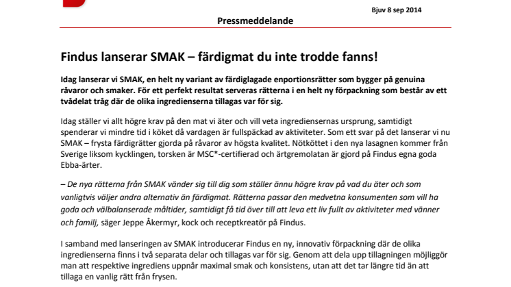 Findus lanserar SMAK – färdigmat du inte trodde fanns!