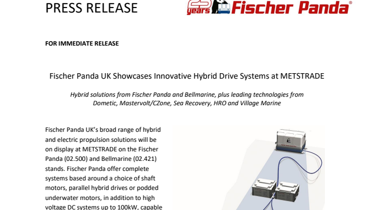Fischer Panda UK Showcases Innovative Hybrid Drive Systems at METSTRADE