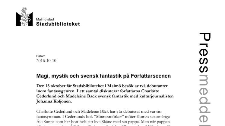 Magi, mystik och svensk fantastik på Författarscenen