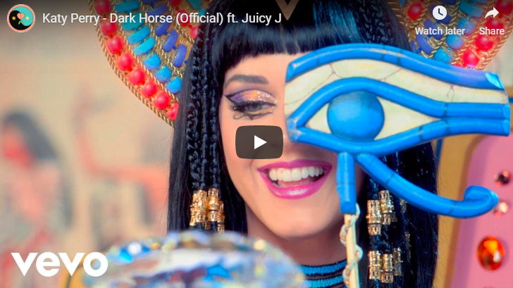 A screenshot of Katy Perry's Dark Horse music video on YouTube