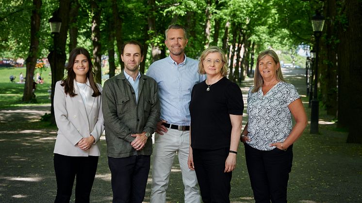 Nexer Tech Talent, Alecta, AMF och Afa Försäkring i samarbete! I bilden från vänster; Sofie Lundh Nexer Tech Talent, Daniel Gyllensparre Nexer Tech Talent, Patrick Lokén Alecta, Christina Mattsson AMF och Anette Pettersson Afa Försäkring.