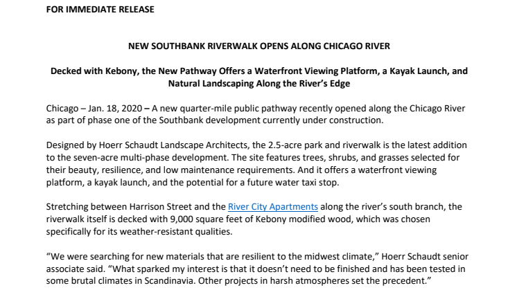 NEW SOUTHBANK RIVERWALK OPENS ALONG CHICAGO RIVER