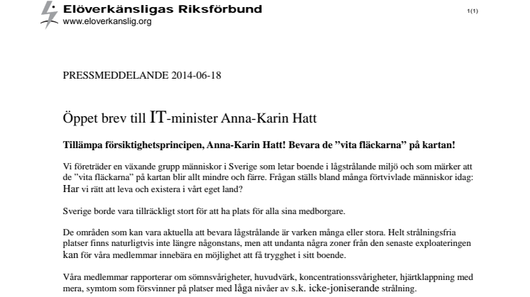 Öppet brev till IT-minister Anna-Karin Hatt