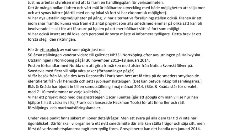  Aktuell information om Föreningen Nutida Svenskt Silver