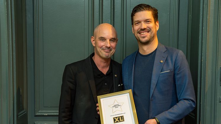 Från vänster, Mischa Moszkowicz, Marknadschef XL-BYGG och Henrik Abraham, Kommunikationsansvarig Mestergruppen. Fotograf: Göran Furbrink.