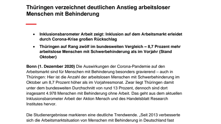 Inklusionsbarometer Arbeit / Thüringen