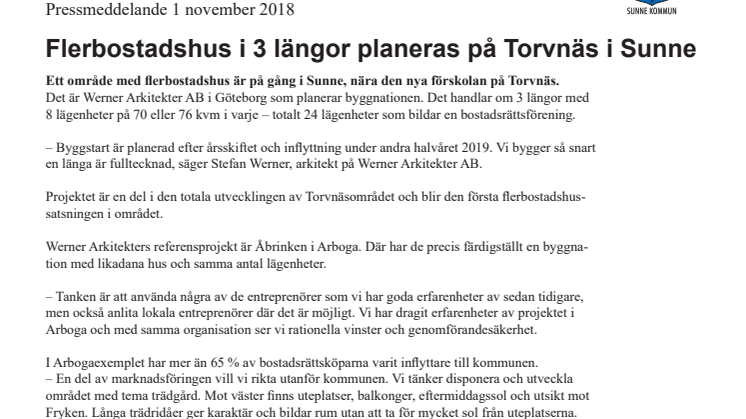 Flerbostadshus i 3 längor planeras på Torvnäs i Sunne