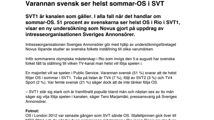 Varannan svensk ser helst sommar-OS i SVT 