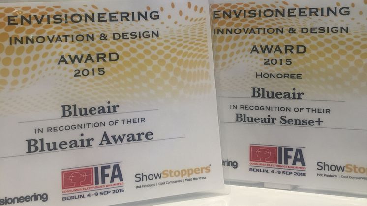 Blueair Wins Two Prestigious International Innovation And Design Awards At Europe’s Biggest Tech Show, IFA Berlin 2015