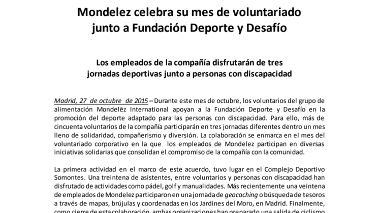 Mondelez celebra su mes de voluntariado junto a Fundación Deporte y Desafío