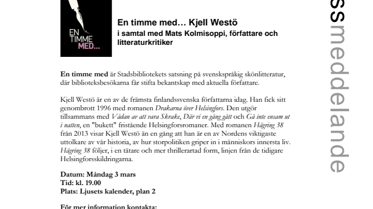 Stadsbiblioteket i Malmö: En timme med… Kjell Westö