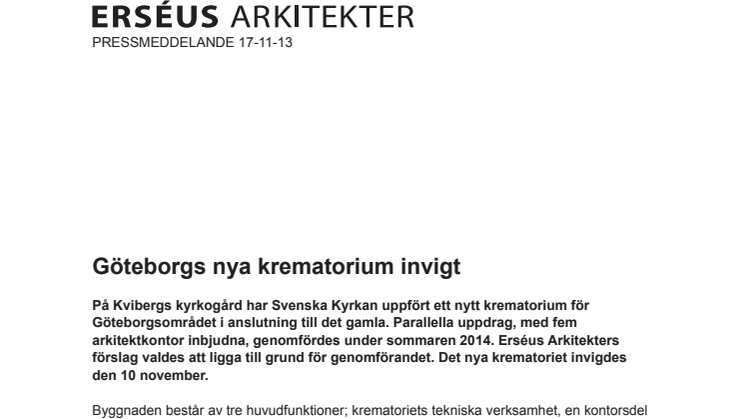 Pressmeddelande Invigning Kvibergs krematorium PDF