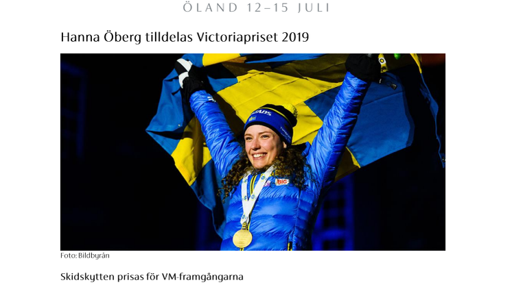 Hanna Öberg tilldelas Victoriapriset 2019