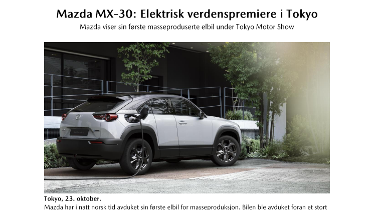 Mazda MX-30: Elektrisk verdenspremiere i Tokyo