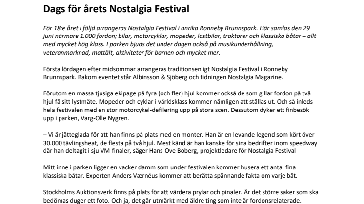 Dags för årets Nostalgia Festival