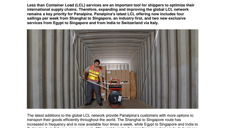 Panalpina expands exclusive LCL ocean freight offering