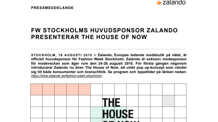 FW STOCKHOLMS HUVUDSPONSOR ZALANDO PRESENTERAR THE HOUSE OF NOW