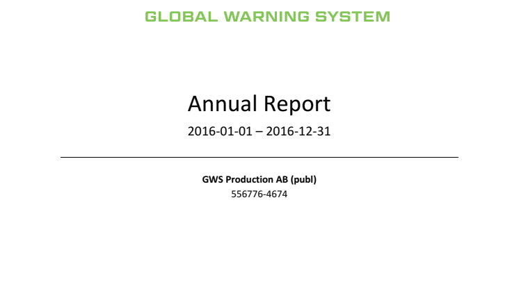 GWS Production AB (publ) publishes annual report for 2016