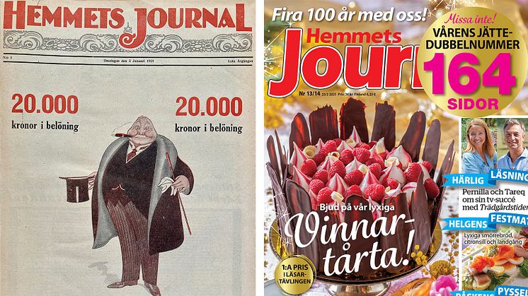 Bild: Till vänster, Hemmets Journal nr 1, 1921. Till höger: Hemmets Journal nr 13-14, 2021.