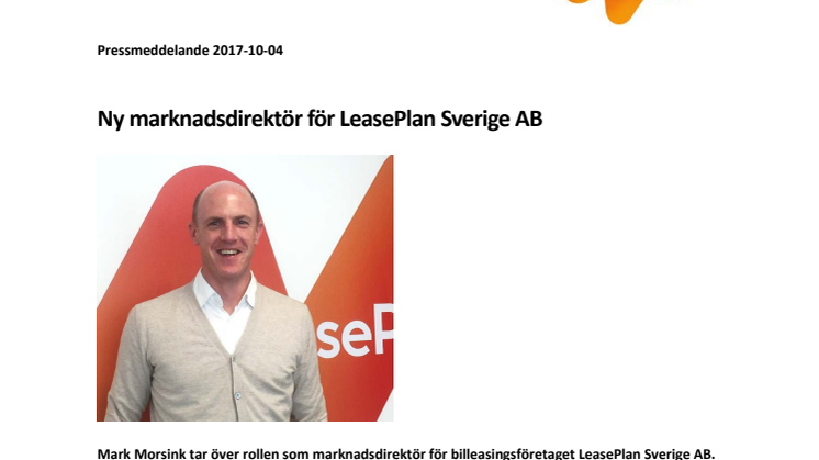 Ny marknadsdirektör för LeasePlan Sverige AB