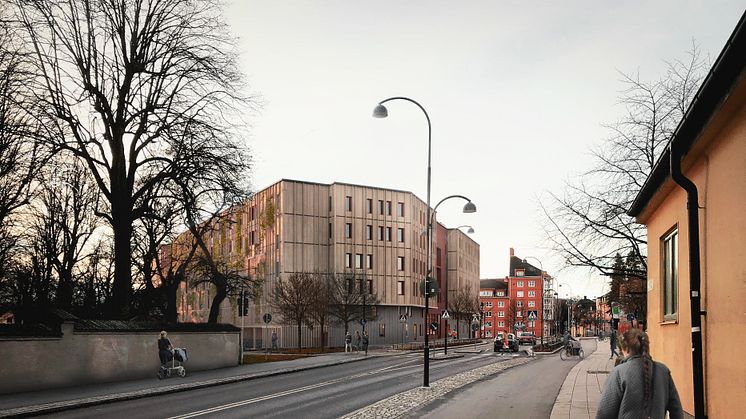 Högne kommer att ha 320 parkeringsplatser och 54 lägenheter när det är klart våren 2022. Illustration: White