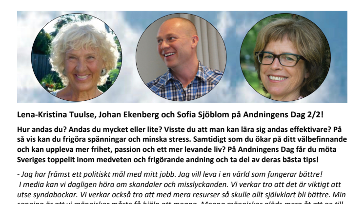 Lena Kristina Tuulse, Johan Ekenberg och Sofia Sjöblom - Sveriges elit inom medveten och frigörande andning på Andningens Dag 2/2!
