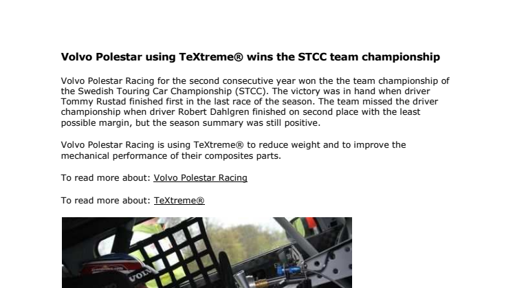 Volvo Polestar using TeXtreme® wins the STCC team championship