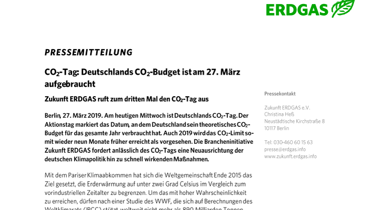 CO2-Tag: Deutschlands CO2-Budget ist am 27. März aufgebraucht