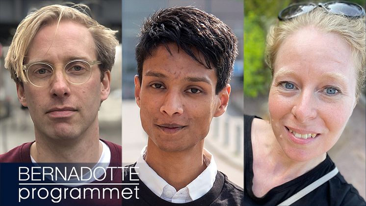 Mats Dahllöv, Stockholm, Alexander Isacsson, Lund, och Andrine Nilsen, Göteborg, är Vitterhetsakademiens stipendiater inom Bernadotteprogrammet 2024. Foto: Privat.