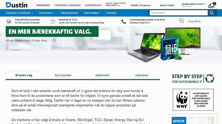 Dustin fremhever miljømerker og gjør det enklere å handle bærekraftig