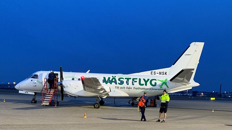 Första flyget efter pandemin har lyft  från Trollhättan-Vänersborgs flygplats mot Bromma