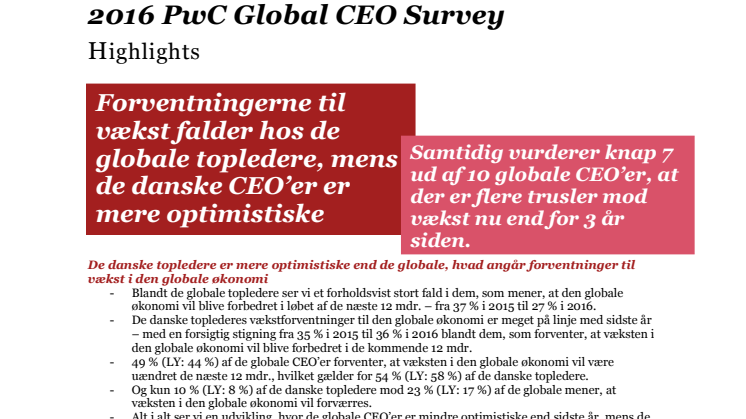 Highlights fra Global CEO Survey 2016