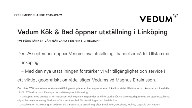 Vedum Kök & Bad öppnar utställning i Linköping