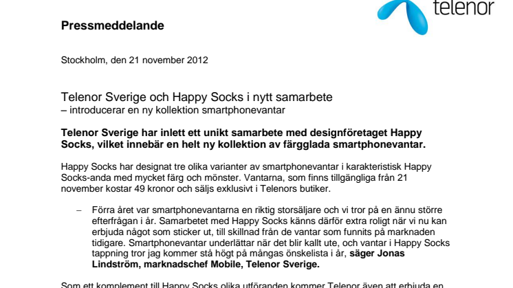 Telenor Sverige och Happy Socks i nytt samarbete – introducerar en ny kollektion smartphonevantar