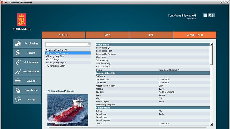 Demo screen of the fleet & vessel management system dashboard