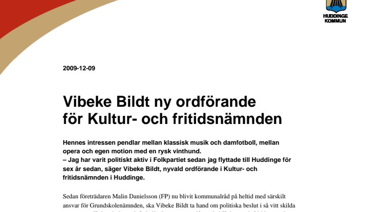 Vibeke Bildt ny ordförande för Kultur- och fritidsnämnden