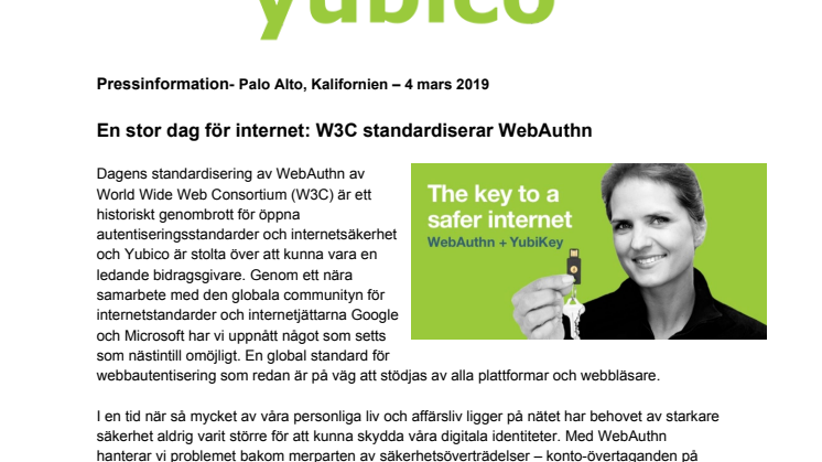 En stor dag för internet: W3C standardiserar WebAuthn