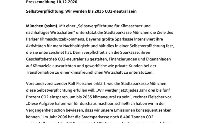 Selbstverpflichtung: Wir werden bis 2035 CO2-neutral sein