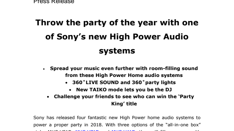 Hold årets fest med nye High Power-lydsystemer fra Sony